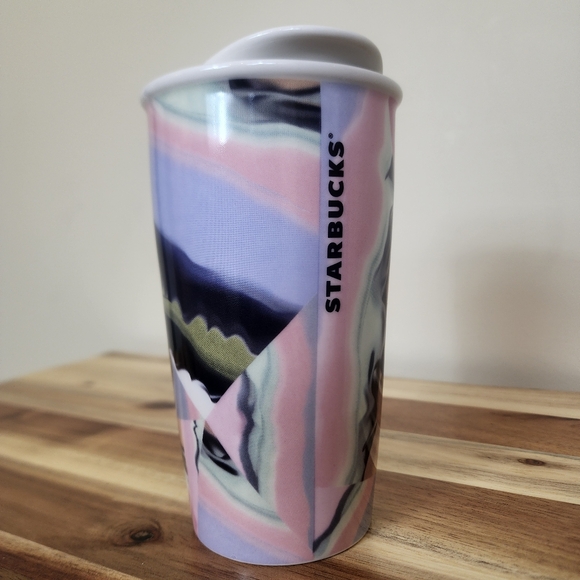 Starbucks 2014 Marble Ceramic Coffee Mug Abstract Geometric Mug Travel Tumbler - Picture 3 of 9
